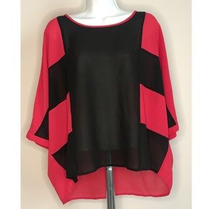 LOFT XS/S Red Black Blouse